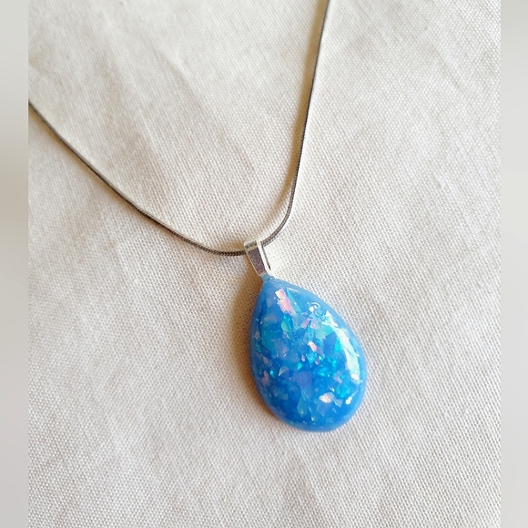 Handmade Blue faux Opal Teardrop Pendant - Picture 2 of 8